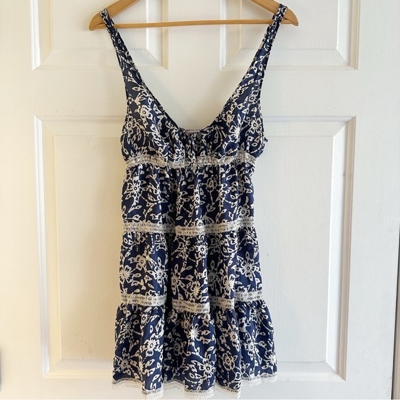 Vintage Victoria’s Secret Silk Lace Babydoll Slip Dress Tiered Blue Floral Small - Picture 1 of 7